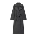 Cappotto lungo in lana antracite doppiopetto da donna con bavero e cintura in vita - S / grigio scuro