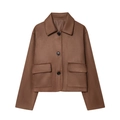 Chaqueta vintage de ante marrón para mujer con cuello de solapa y bolsillos de solapa - S / Marrón Oscuro