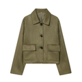 Chaqueta corta verde oliva de ante sintético con solapas y bolsillos decorativos - S / Verde Militar