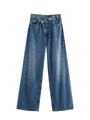 Dettaglio di jeans a gamba larga a vita alta con vita incrociata asimmetrica e lavaggio blu - S / Blu Vintage