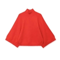 Classic red knitted sweater with loose fit and mock neck design on white background - S / Red