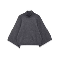 Detail shot of loose-fit dark grey turtleneck sweater with batwing sleeves and ribbing - S / Dark Gray