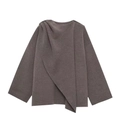 Women's asymmetric knitted cardigan in dark taupe with scarf collar design - S / Dark Coffee