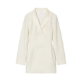 Elegant ivory white tailored blazer dress with structured waist and V-neckline lapel - S / White