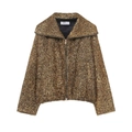 Chaqueta bomber dorada metalizada para mujer con cuello ancho y textura de flecos - XS / Dorado