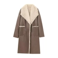 Cappotto reversibile da donna in finto scamosciato e montone con ampio collo caldo - XS / Marrone