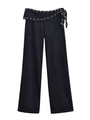 Dettaglio dei pantaloni a gamba larga a vita alta con borchie argento e lacci laterali - XS / Nero