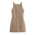 Schickes ärmelloses Mini-Halterkleid aus Pailletten-Tweed in Gold- und Beigetönen - XS / Gold
