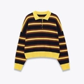 Pull en maille polo rayé classique en jaune et marron avec col contrastant - S / Comme indiqué