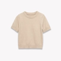 Minimalistischer beiger Strickpullover mit Rundhalsausschnitt und feinen Rippbündchen - S / Gebrochenes Weiß
