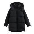 Women's black hooded winter coat with zipper closure and adjustable drawstring hem - XS / Black