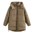 Women's winter oversized hooded padded jacket in khaki with quilted windproof fabric - XS / Khaki
