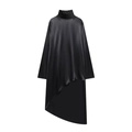 Elegante vestido negro de cuello alto con manga larga y dobladillo satinado asimétrico - XS / Negro