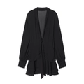 Elegant black V-neck mini dress with long sleeves and layered ruffle hemline decoration - XS / Black