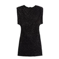 Elegante mini abito nero con paillettes, spalline strutturate e vestibilità slim - XS / Nero