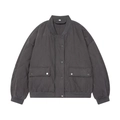 Women's dark grey quilted bomber jacket with wave stitching and snap button closure - S / Gray