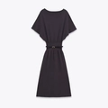 Elegant dark grey knit midi dress with short sleeves and a gold-buckled waist belt - S / Dark Gray