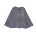Chic dark grey knit cardigan for women with elegant waist tie and round neck design - S / Gray