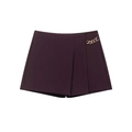 Gonna-pantalone viola da donna a vita alta con pieghe anteriori e catena dorata decorativa - XS / Rosso Scuro