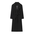 Eleganter langer Damen-Wollmantel in Schwarz mit Taillengürtel und Reverskragen - XS / Schwarz
