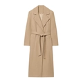 Klassischer Damenmantel aus Wolle in Camel mit Reverskragen und Taillengürtel für den Winter - XS / Khaki