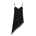 Elegante zwarte satijnen slipdress met V-hals en asymmetrische kanten zoomafwerking - XS / Zwart