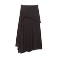 Chic dark brown asymmetrical layered ruffle midi skirt with irregular wavy hem and slim fit - S / Deep Brown
