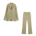 Completo casual donna verde erba composto da blazer plissettato e pantaloni coordinati - XS / Verde Erba Chiaro