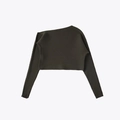 Slim fit dark brown ribbed knit top with long sleeves and an off-shoulder neckline - S / Army Green