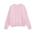Minimalistischer rosa Damen-Strickpullover mit Rundhalsausschnitt und Rippbündchen - S / Rosa