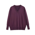 Pull en maille ample violet foncé pour femme avec col en V et poignets côtelés chic - S / Violet