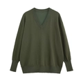 Pull en maille col V vert foncé pour femme, coupe ample avec poignets côtelés chic - S / Vert Militaire