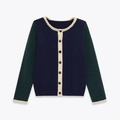 Cardigan en tricot color-block bleu marine et vert forêt avec bordure blanche - S / Comme indiqué