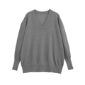 Pull en maille grise col V ample avec finitions côtelées aux poignets et à l'ourlet - S / Gris