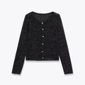 Cardigan nero luccicante da donna con bottoni a fiocco argentati e vestibilità slim - S / Nero (Lurex Argento)