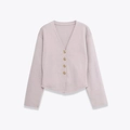 Cárdigan de punto lila claro con cuello en V y elegantes botones dorados de metal - S / Albaricoque
