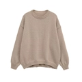 Maglione in maglia ampia color avena con scollo rotondo e bordi a costine - S / Cachi