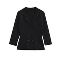 Women's slim fit black double-breasted knit blazer with notched lapels and ribbed texture - S / Black