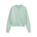 Saliegroene gebreide cardigan met ronde hals, geribde boorden en bijpassende knopen op wit - S / Saliegroen