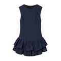 Mouwloze blauw-zwarte ruitjes mini-jurk met elegante gelaagde ruches aan de zoom - XS / Marineblauw