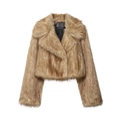 Veste courte en fausse fourrure à larges revers et manches longues en marron camel - XS / Chameau