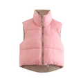 Minimalist light pink puffer vest with khaki lining and drawstring waist detail - S / Pink