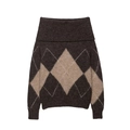 Jersey de punto marrón oscuro con hombros descubiertos y grandes rombos en beige - XS / café