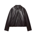 Faux leather bomber jacket in dark brown featuring a classic lapel and front zipper - XS / Coffee