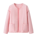 Giacca trapuntata rosa a righe con tasche grandi e design senza collo da donna - S / Rosa