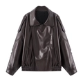 Chaqueta de cuero marrón oscuro oversize de diseño con un corte holgado y elegante - S / café
