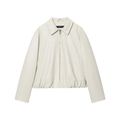 Minimalist light grey faux leather bomber jacket with silver zipper and elastic hem - XS / Milky White