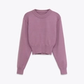 Jersey de punto para mujer con cuello redondo en color lila polvoriento y puños - S / Morado