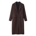 Classic dark brown mid-length wool coat with notched lapels and double-button closure - S / Coffee