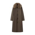 Wendbarer langer Kunstpelzmantel in Dunkel-Khaki mit Plüschkragen und einreihiger Knopfleiste - XS / Braun